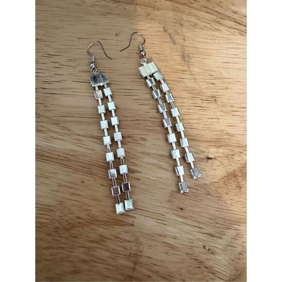 Earrings, Dangle Red Rhinestone Earrings, NEW, Handmade, 3” - Picture 3 of 4